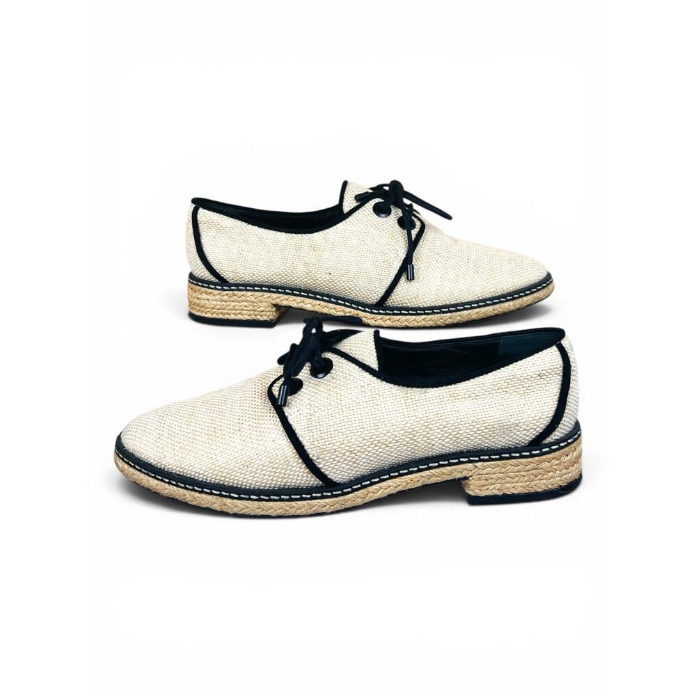 Tory Burch Fawn Canvas Espadrille Oxford Shoes Size 6.5 Lace Up Raffia Jute - Picture 7 of 10